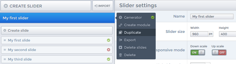 Smart Slider 2 menu