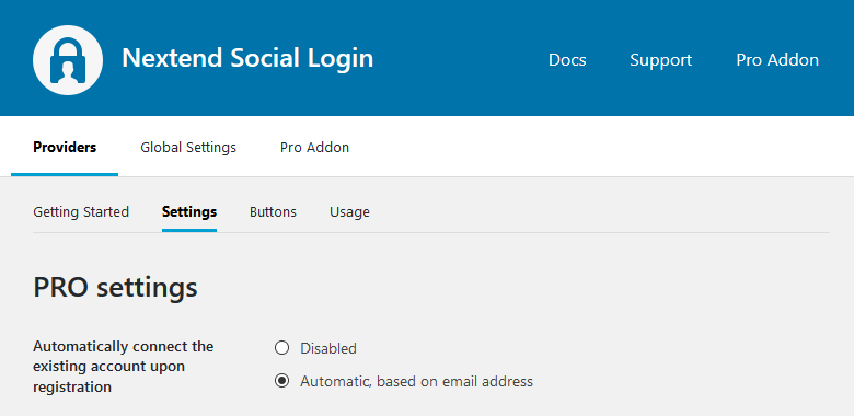 Pro Settings - Automatically connect the existing account upon registration