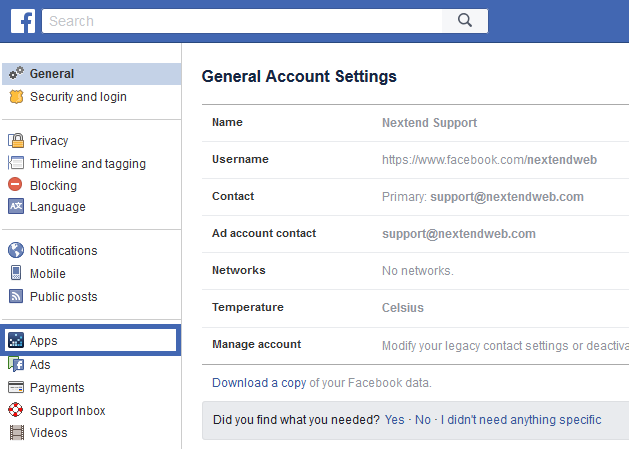 Facebook General Settings