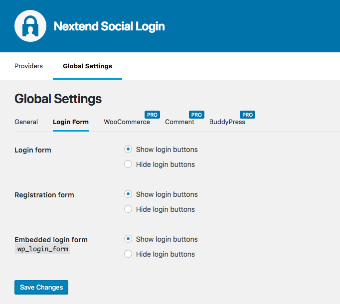 Nextend Social Login Global Settings