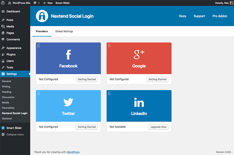 Nextend Social Login dashboard