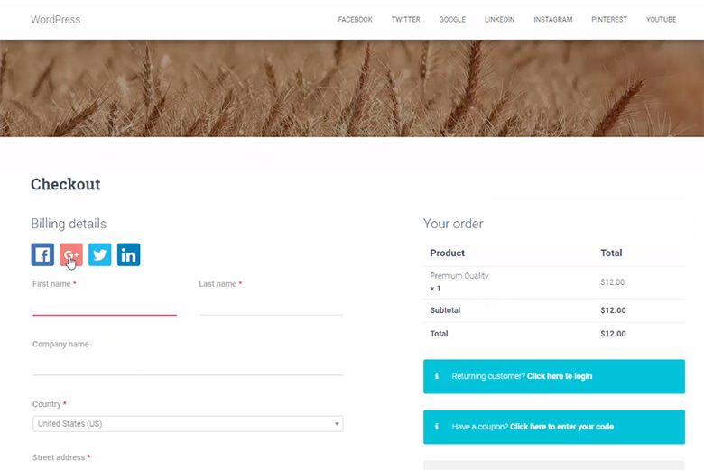 WooCommerce Checkout with Social Login Buttons