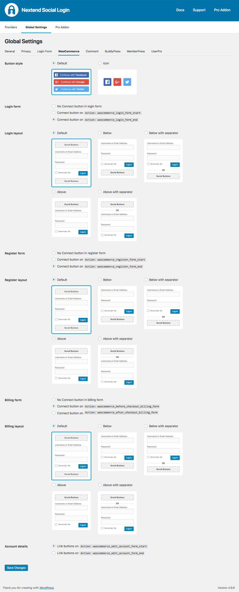 WooCommerce Social Login Settings