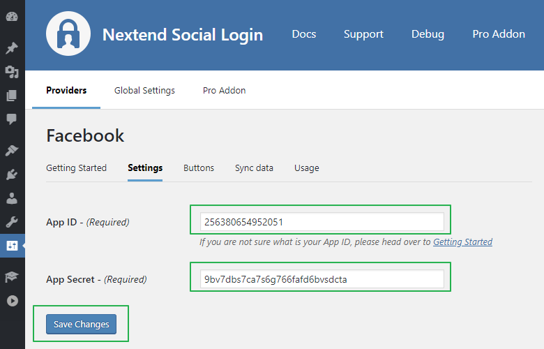 NSL - Facebook  Login Settings