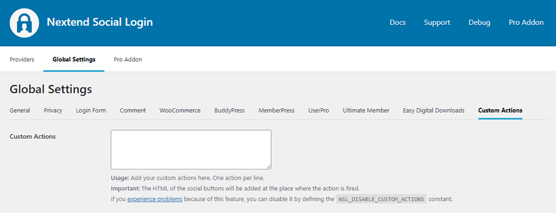 Custom Actions Global Settings 1