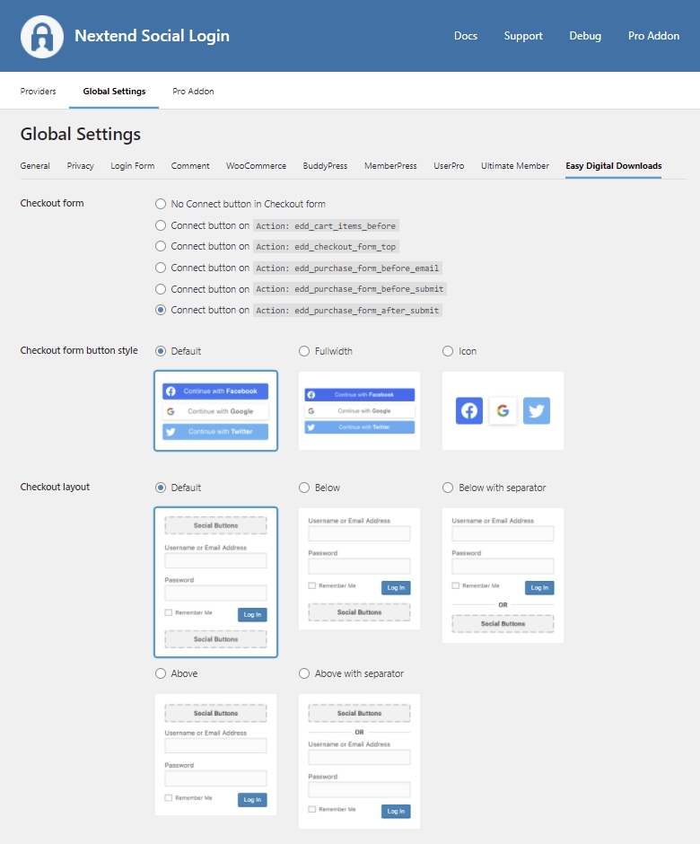 Easy Digital Downloads Global Settings - Checkout